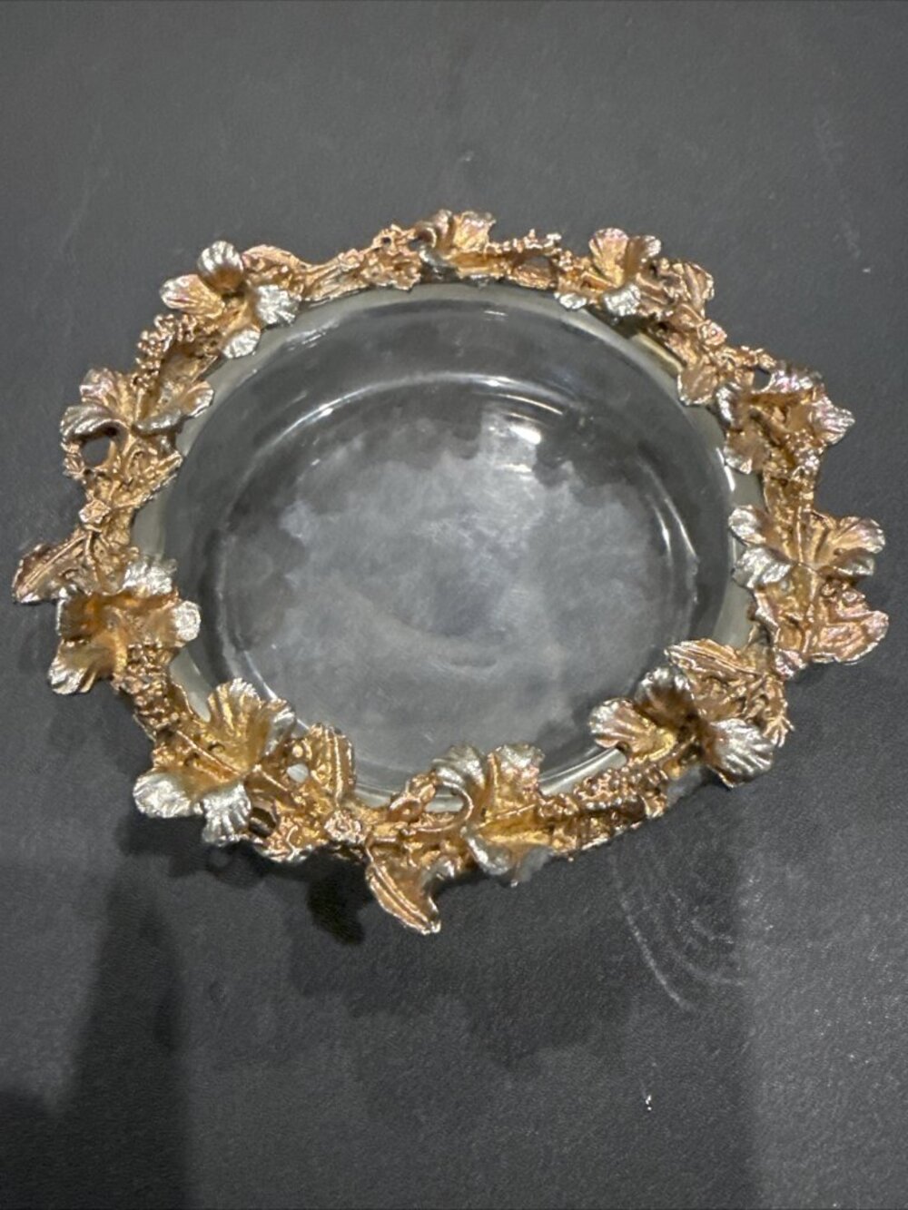 Vintage Fresco Gold Gilt Hibiscus Ormolu Trimmed Trinket Dish Or Ashtray 4.5”